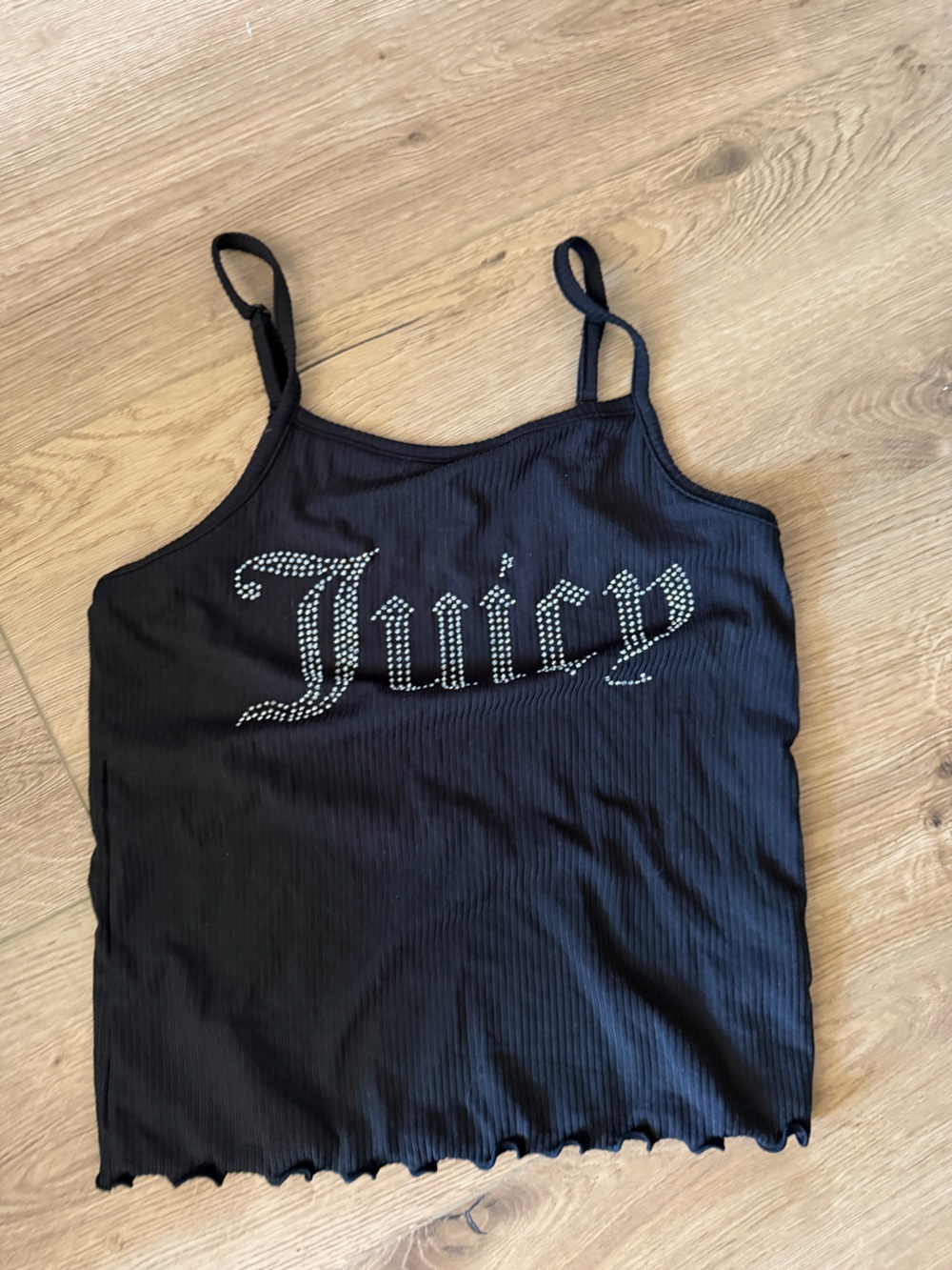 Black Rhinestone 'Juicy' Ribbed Cami 90s style